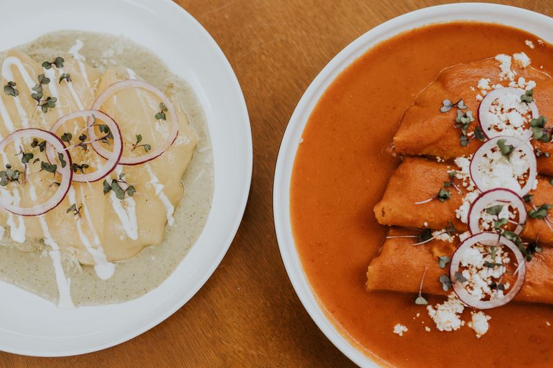 Cafe Rio shrimp enchiladas with red sauce